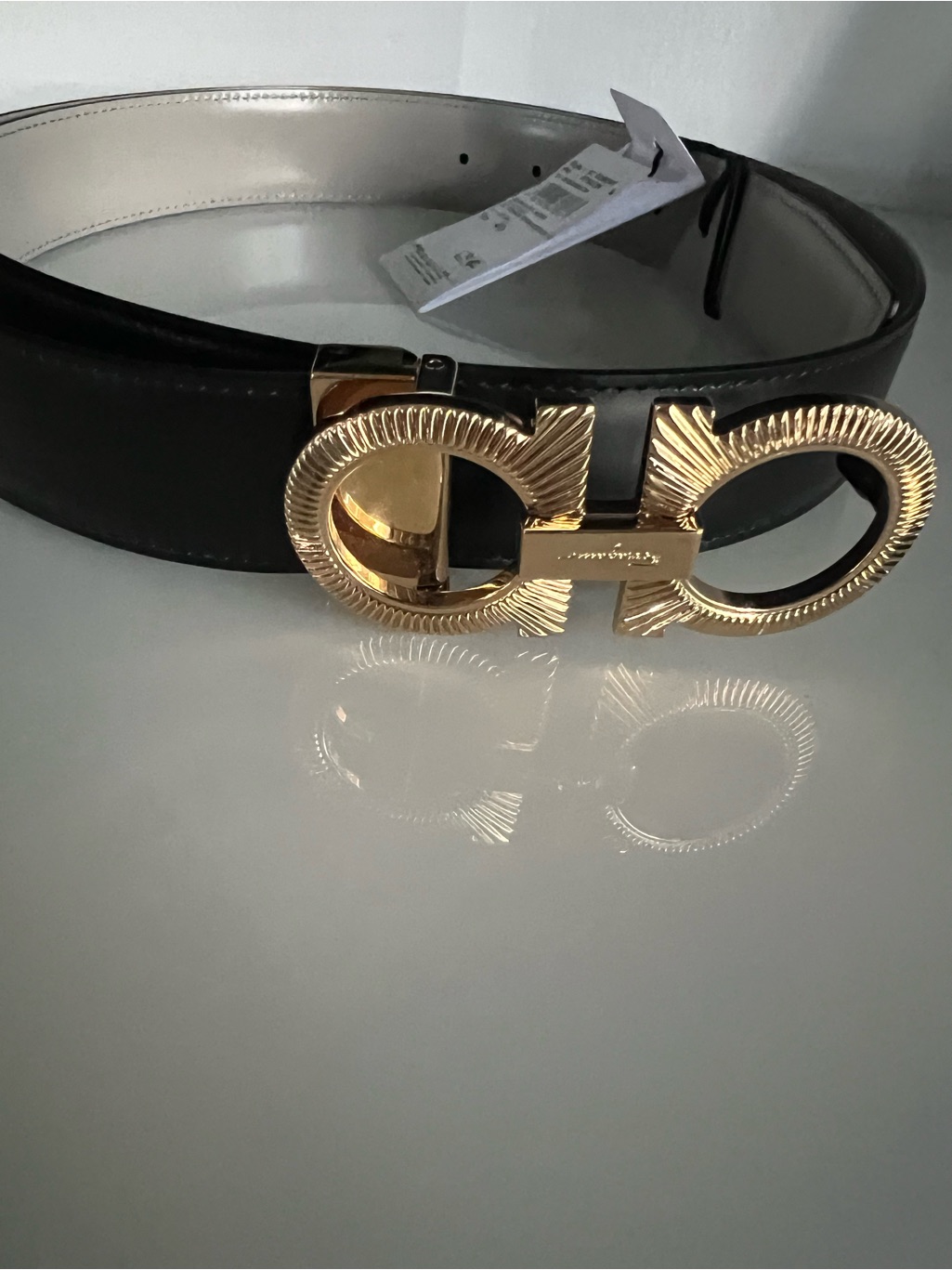 Salvatore Ferragamo Black Leather Belt With Gold Double Gancini Buckle